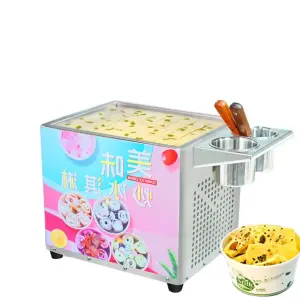 220W High Efficiency Single Flat Square Pan Mini Fried Roll Ice Cream Machine for Home Use