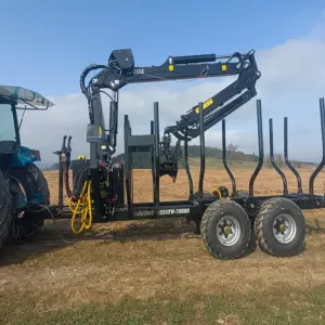Woodworking Machinery Tractor-mounted 8Tons Timber Crane Hydraulic Log Loader Firewood Trailer with Grapple Log Carrier Trailer
