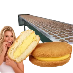 Fully Automatic Sandwich Cake Jaffa Cake Choco Pie Production Line Cake Making Machine