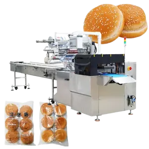 Horizontal Pillow Burger Bun Packing Machine Flow Pack Film Wrapping Sealing Line