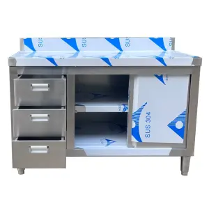 Commercial Three-Layer Stainless Steel Sliding Door Workbench Cabinet for Hotel & Restaurant Supplies