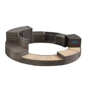 Large Garden Outdoor Tub Spa Set with PE Rattan Furniture Including Ice Bathtub Accessories