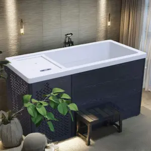 Luxury 1-Person Cold Plunge Freestanding Spa Bathtub with Accessory Set Features an Ice Bath Seat