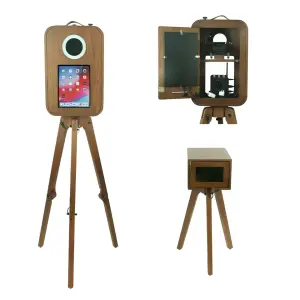 Solid Wooden Photo Booth for 12.9" iPad Selfie Photobooth with Wooden Printer Stand and 15.6" Rear Touch Screen