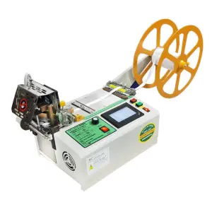 Automatic Digital Webbing Nylon Rubber PVC Velcroes Tape Fabric Cutting Length Machine With Cold Cutter