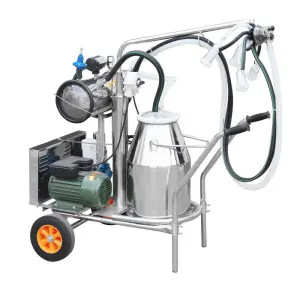 Stainless Steel Electric Pulsating Milking Machine Single or Double Bucket for Dairy Sheep Camel with Vacuum Pump