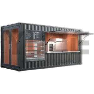 Commercial Prefabricated Houses Modular Portable Container Coffee Kiosk Shop with Canopy Roof Design