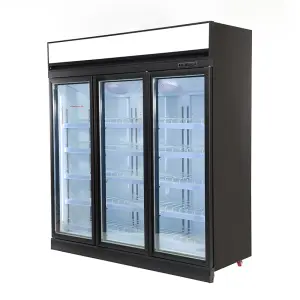 Commercial Upright Freezer with 3 Glass Doors - High Energy Efficiency for Dairy Storage, 2100mm Height, 1800mm Width
