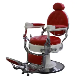 Luxury Portable Hairdressing Chair with Vintage Synthetic Leather RED and Gold Frame Salon Barber Furniture for Salons