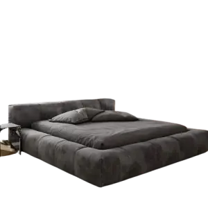 Modern Italian Platform Bed Frame Customizable King-Size Queen Upholstered Bunk Bed Grey Velvet Headboard for Bedroom Furniture
