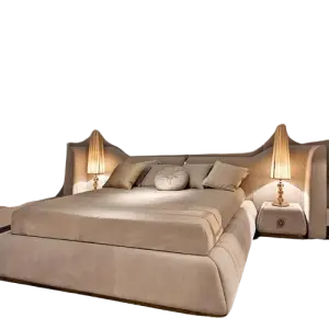 Furniture 5 Star Hotel Italian Luxury Headboard Up-holstered Couple Solid Wood king Size Luxury Bed Set
