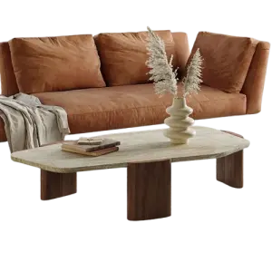 Modern Marble Coffee Table with Solid Wood Base Creative Design Irregular Travertine Furniture for Home Decorative Feature