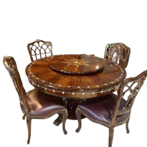 Retro Luxury Style 6-seater Dining Table Set Wood Kitchen Dinner Table and Chairs Set Kitchen Furniture