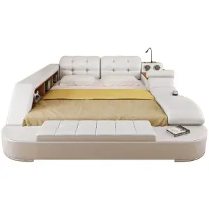 2025 Newly Designed Luxury Leather Smart Bed Multi-functional Bed Queen Size Storage Massage Music Custom Bedroom Furniture