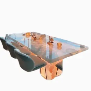 Colorful Dining Table Set Real Marble Stone Customized Made Crystal Kitchen High End Dining Room Furniture