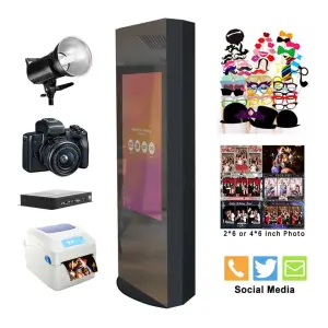 Open air Photo Booth Aluminum Shell With Movable Wheels 70 Inch Magic Mirror Lcd Display Interactive Mirror Photobooth Shell