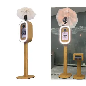 2025 Fashion Oval iPad Photo Booth Shell Retro Wood Color 10.9/12.9/13" iPad Dslr PhotoBooth Machine with LED RGB Light