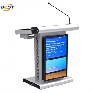 21.5-Inch Smart Multimedia Podium with Touchscreen and Wireless Charging for Conferences and Teaching Educational Equipment