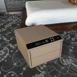 Double Layer Orange Leather Steel Jewelry & Office File Storage Safe Fingerprint & Key Lock Smart Home Box Pattern