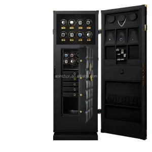 Genuine Leather Water-proof Fireproof Watch Winder Jewelry Storage Safe Double Safe Box Fingerprint Combination Lock