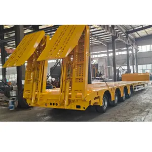 2/3/4 Axle 80 Tons 100 Tons Heavy Equipment Lowboy Lowbed Low Loader Trailer with Hydraulic Ramps for Easy Oversized Loading