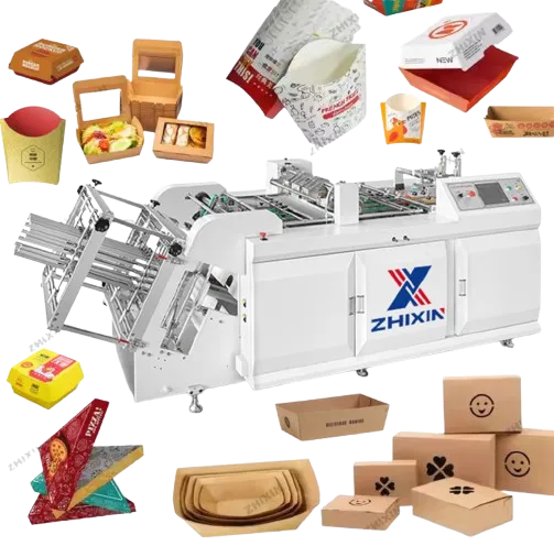 Zx-1200 Fast Food Paper Lunch Box Making Machine Burger Hamburger Triangle Pizza Box Machine