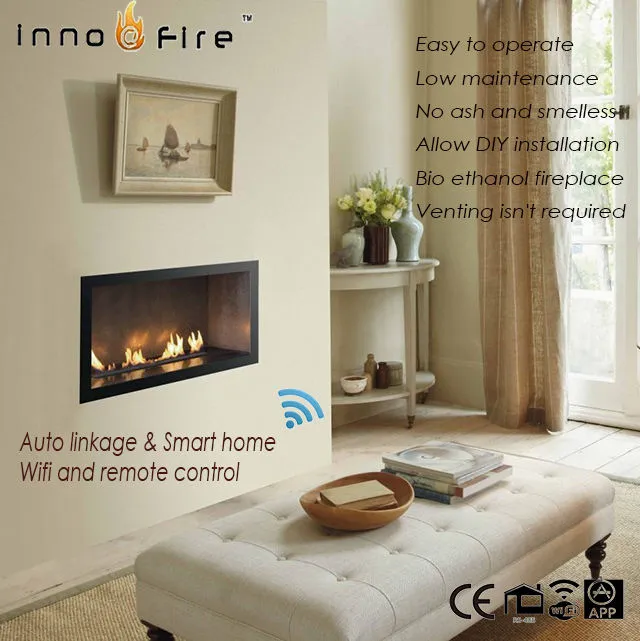 Ethanol Fireplace Stove 2m Modern Steel with Remote Control Insert Indoor Hotel Use