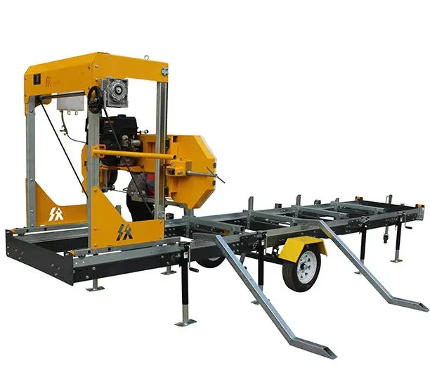 Horizontal Gasoline Engine Bandsaw Mill with Trailer Portable Sawmill for Woodworking Cutting Machine