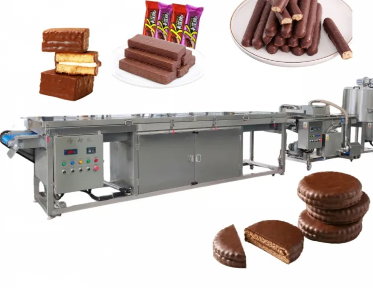 400mm 600mm Semi-automatic High-Accuracy Chocolate Enrobing Line for Nuts and Flour with 2-15mm Cooling Tunnel ()