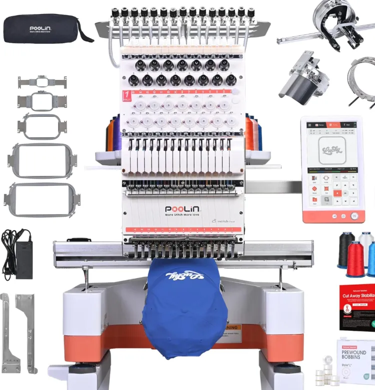 PooLin EOM Commercial Embroidery Machine 240*360mm Large Embroidery Area 1000SPM 9" Touch Screen USB & WiFi Beginner