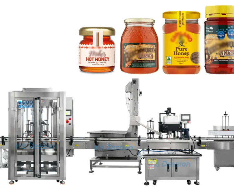 Multi-function Automatic Honey Viscous Liquid Jar Filling Packing Line Syrup Soup Juice Bottle Filling Capping Labeling Machine