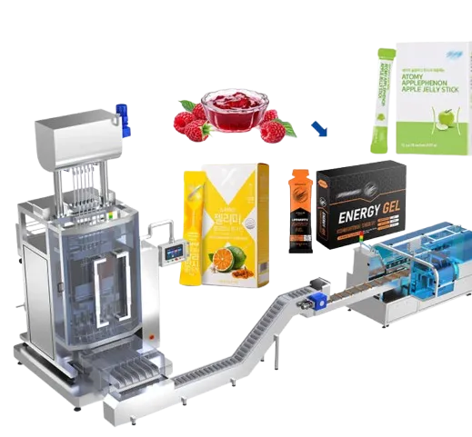 Fully Automatic Multi Track Liquid Energy Gel Jelly Stick Sachet Packaging Cartoning Machine Line