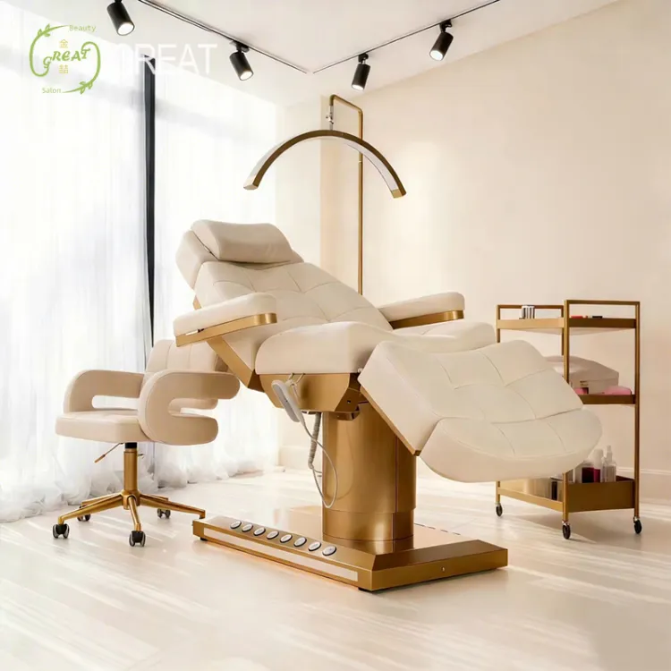 Luxury Beauty Salon Furniture PU Leather Metal Base Spa Massage Bed Facial Bed Suitable for Beauty Salons