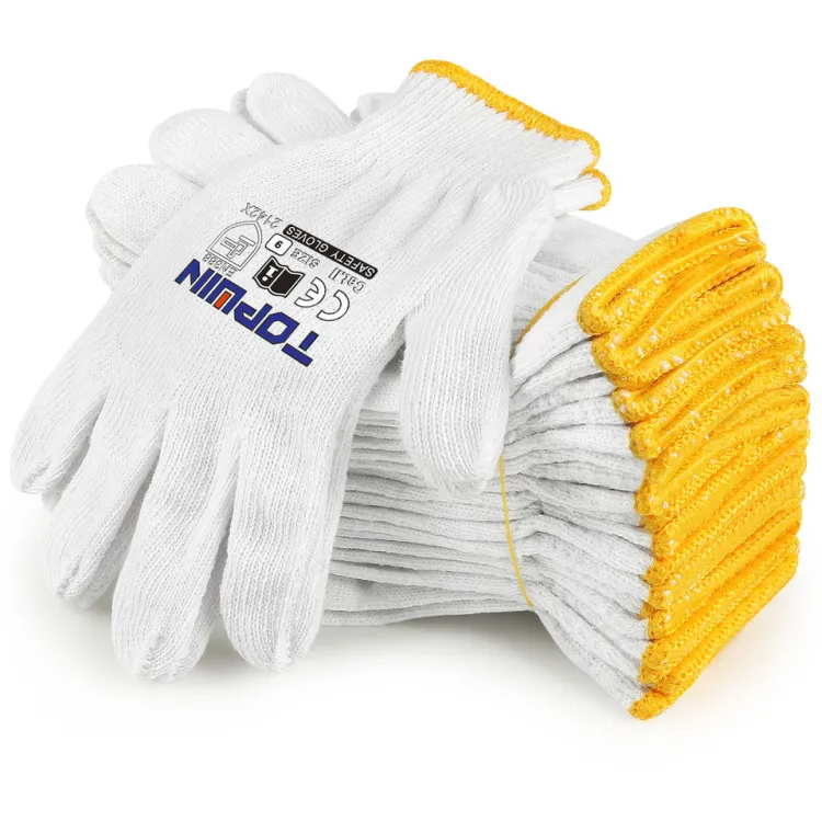 30-70g/pair Cotton Gloves 7/10 Gauge Bleach Natural White Knitted Safety Work Gloves