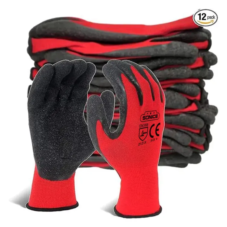 SONICE Anti-Static Latex Coated Anti Slip Garden Safety Construction Worker Hand Gloves Manufactured in