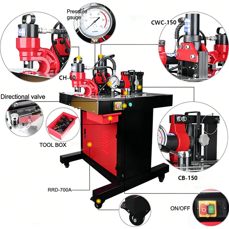 RRDMX-150D Portable Busbar Machine Cutter Bender Puncher 220V/380V Max 10mm Thickness 150mm Width