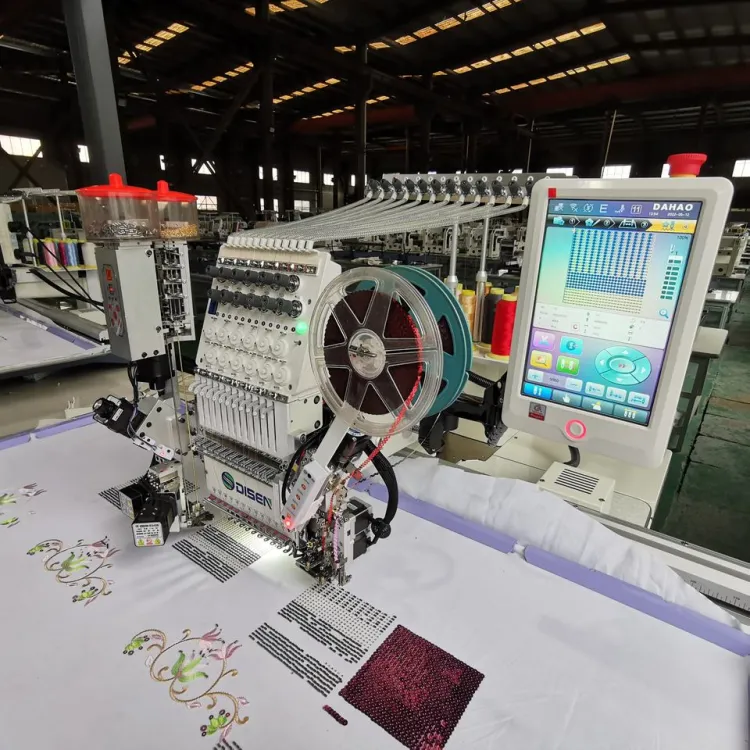 Very Industrial Roll to Roll Fabric Only Chain Stitch Stone Bead Embroidery Machine 1 Header for Logos