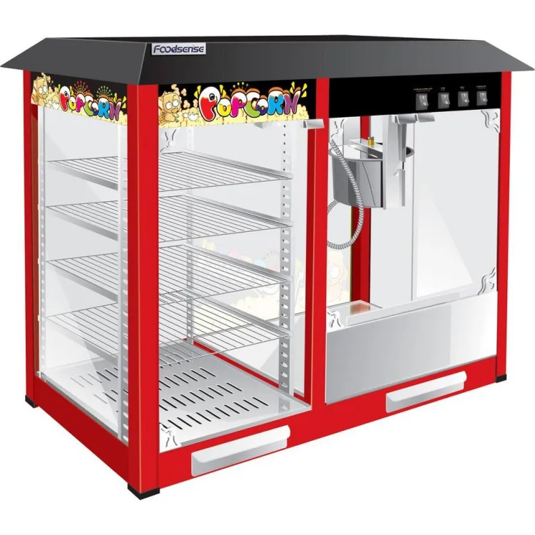 Commercial Automatic Stainless Steel Eco-Friendly Popcorn Machine 220V Snack Maker with Cart for Cinema Shop Business Use