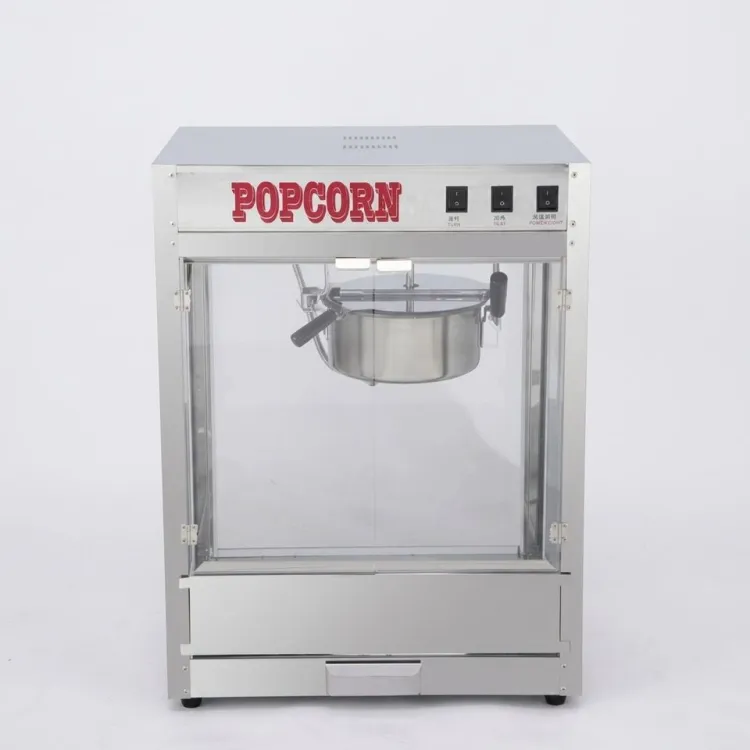 Commercial Stainless Steel Flat Top Popcorn Maker Machine 1450W 220-240V EU Plug 1 Year Warranty