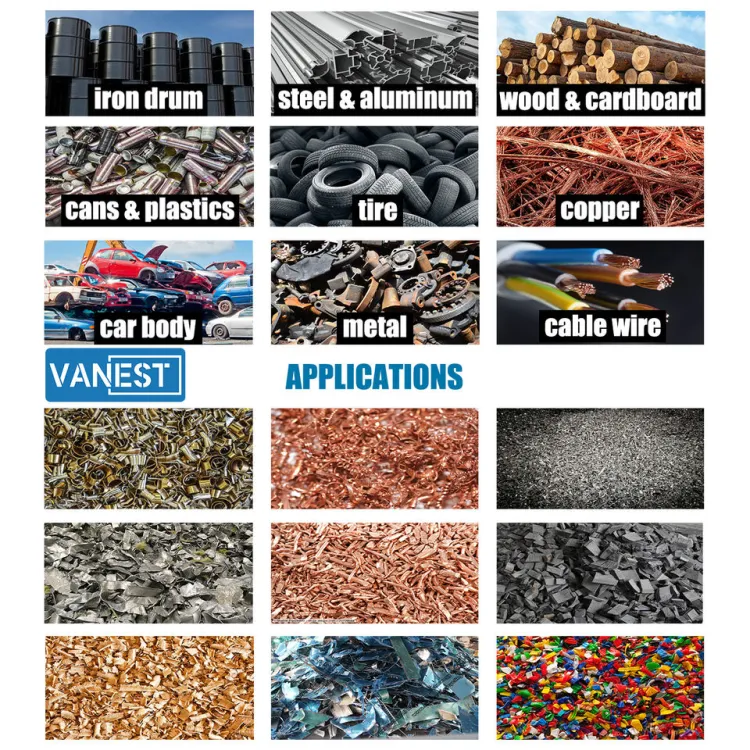 VANEST Large and Small Shredder Metal Plastic Scrap Iron Kitchen Shredder Single Double Shaft Rubber Metal Tire Crusher