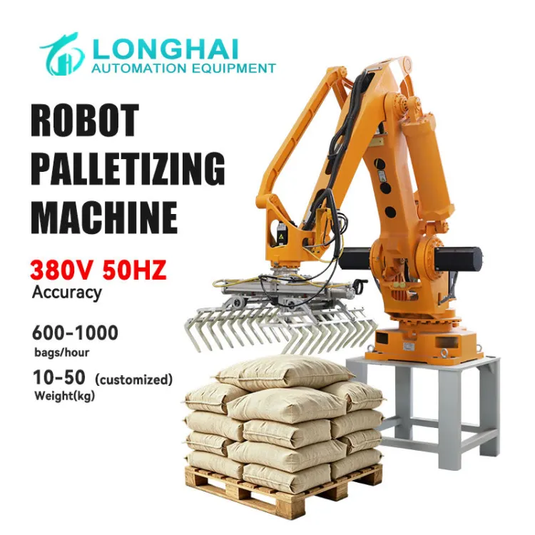 Automatic Robot Palletizer PLC-Controlled High-Speed Palletizing System for Food (Rice Bags Cans Plastic Glass Cartons Paper) CE