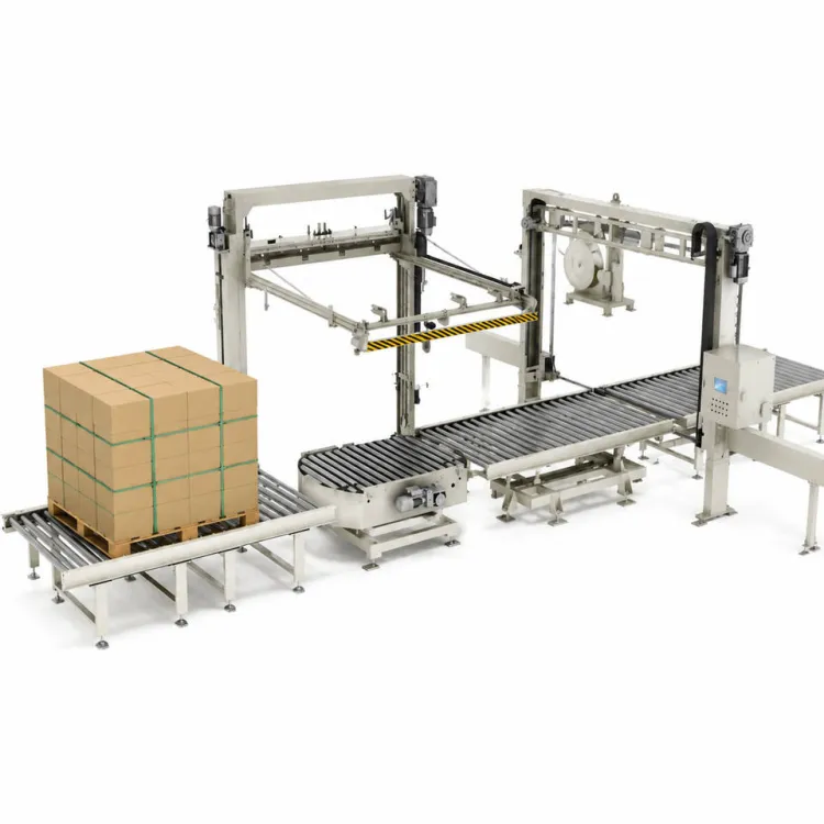 Integrated Strapping Machine Automated Packaging Line For Auto Components End of Line Packaging Work