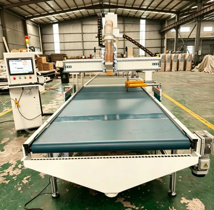 Woodworking CNC Router Production Line with Syntec Control PLC Motor & Pump Loading/Unloading System for Furniture
