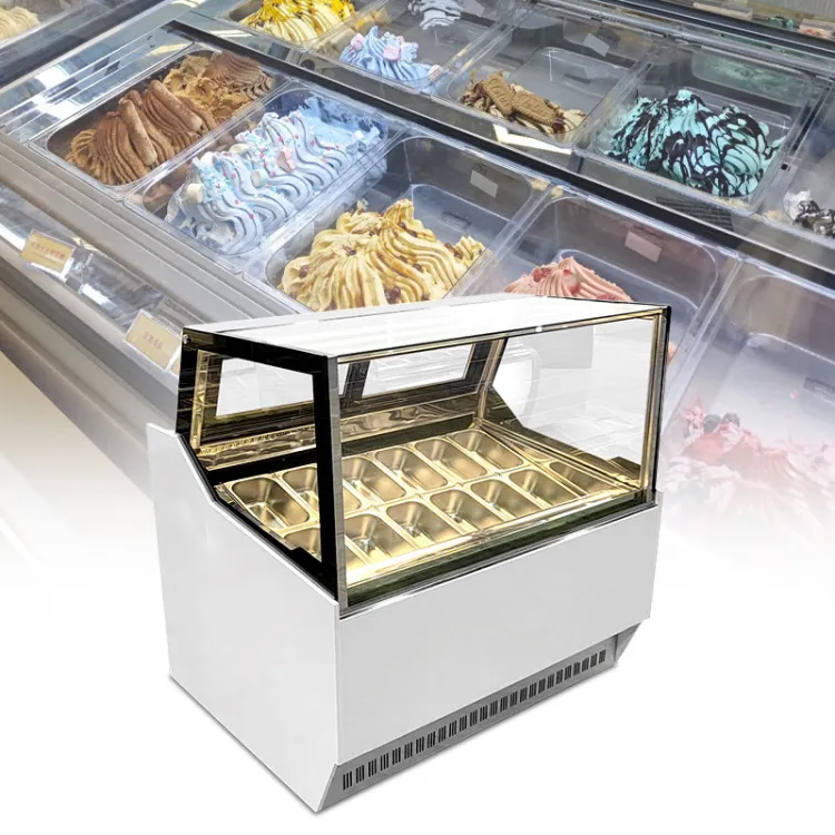 CE Commercial Refrigerated Air Cooling Gelato Ice Cream Display Showcase with Stainless Steel