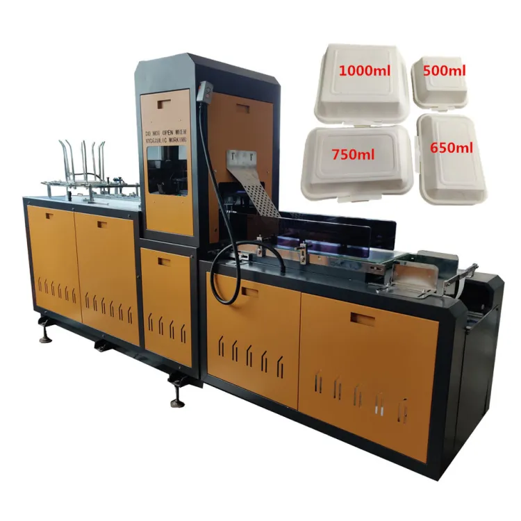 Automatic Disposable Tableware Production Line of Sugarcane Bagasse Paper Lunch Box Making Machine