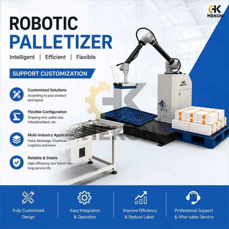 HEKON Warehouse High Speed Robotic Palletizer Automatic Palletizing System for Food Beverage Carton Box Bag Stacking Robot