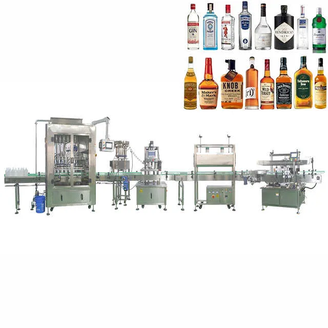 Wine Liquor Spirit Vodka Brandy Gin Whiskey Automatic Filling Sealing Labeling Machine Production Line