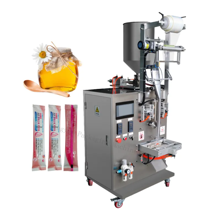 Pneumatic Driven Automatic Vertical Form Fill Seal Viscous Liquid Soap Honey Stick Sachet Filling Sealing Packaging Machine