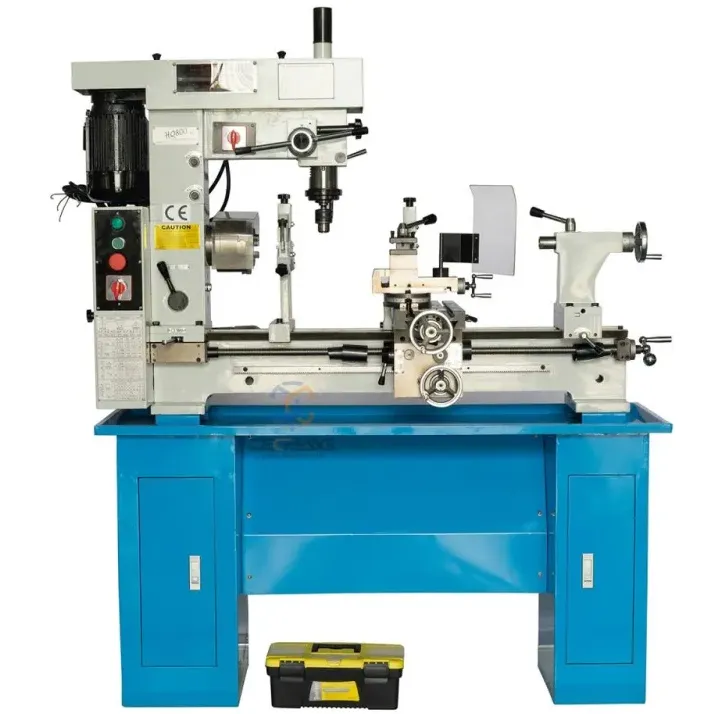 HQ800 220V Horizontal Mini Metal Turning Bench Lathe Machine 3-in-1 Combination with Drill Mill Function Manual Condition