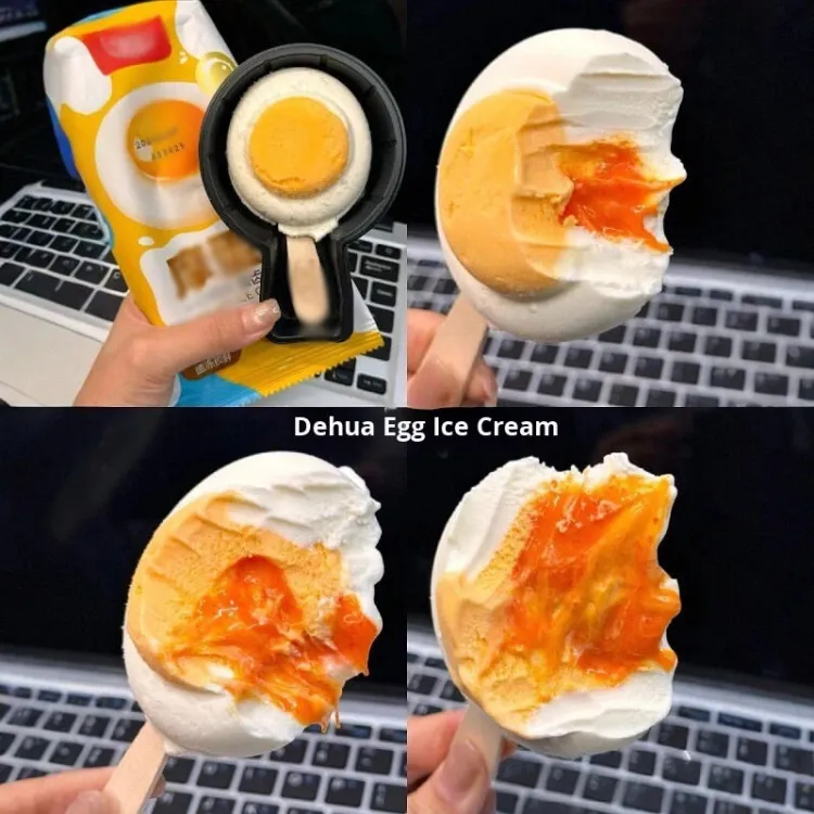 Very favorable , egg-shaped double yolk soft serve ice cream in chocolate flavor suitable for wholesalers.